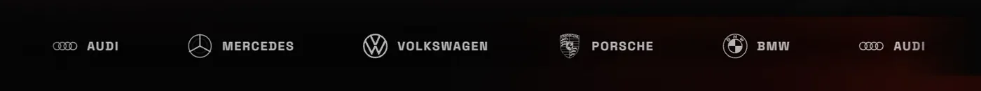 Leiste mit Fahrzeugmarken aus dem Entwurf: Audi, Mercedes, Volkswagen, Porsche und BMW.